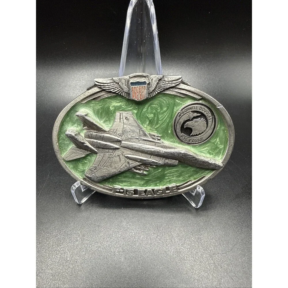 Vintage McDonnell Douglas F-15 Eagle Fighter Jet Belt Buckle Made in USA 1988